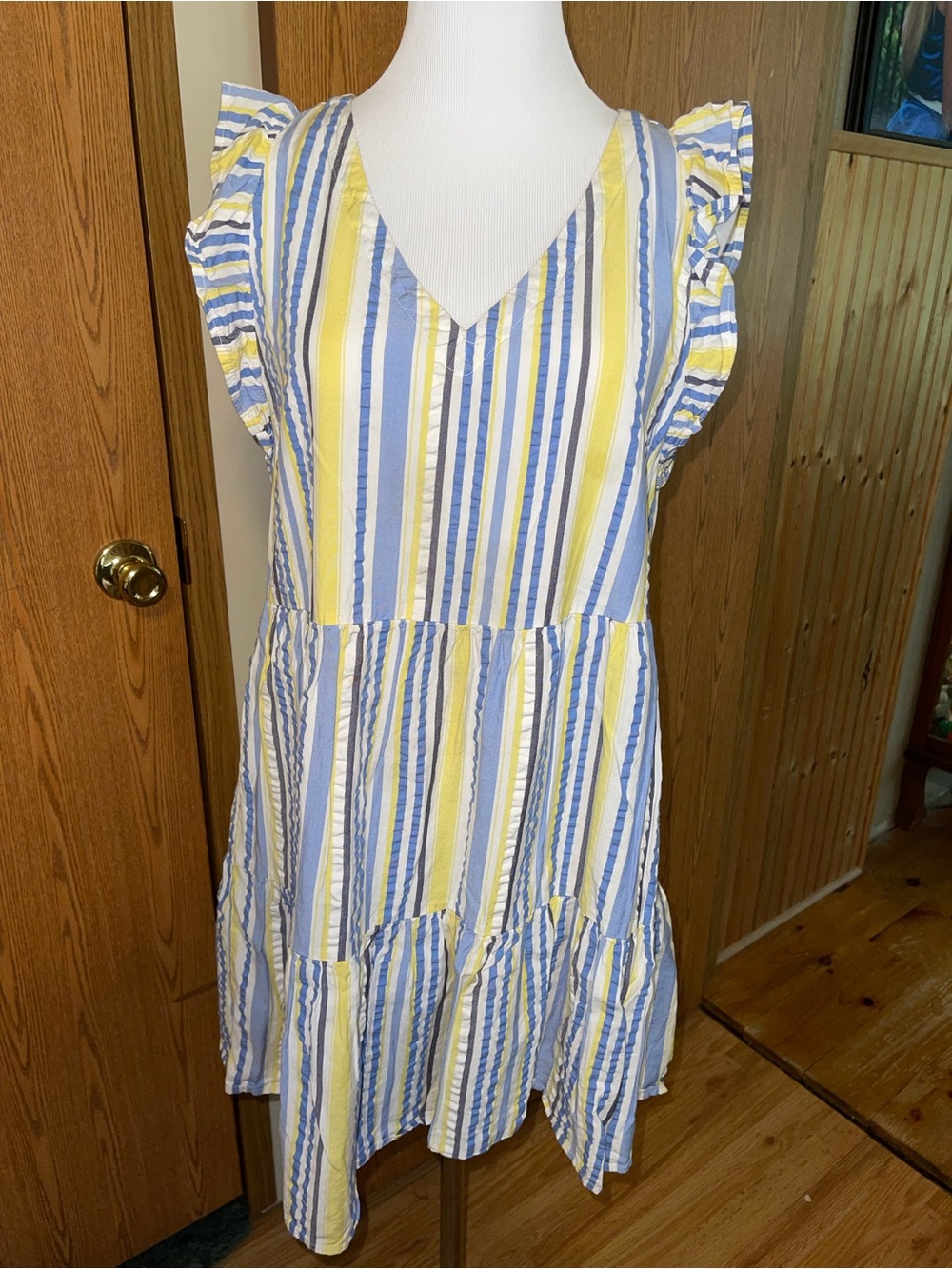 Time and Tru Yellow and Light Blue Striped Midi Dress